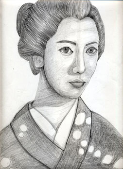 市川雷蔵の映画「大阪物語の香川京子」の模写_1枚目